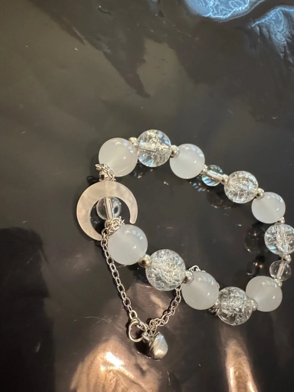 Sterling Silver White Glass Bead Bracelet NWOT - Picture 2 of 4